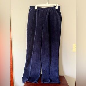 Alfred Dunner Deep Blue Velour elastic waist Pants with pockets size 16 women